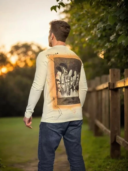 Unisex Bisiklet Yaka Uzun Kollu T-Shirt - Beyaz - Resim 2