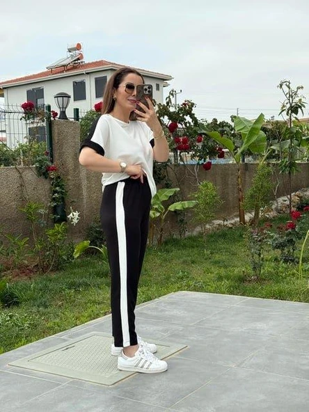 Kadın Modal Dokulu Kumaş Yanı şeritli Takım - Resim 6