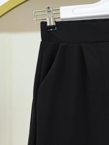 Cırtlı Fermuarlı Palazzo Pantolon -Siyah - Resim 3