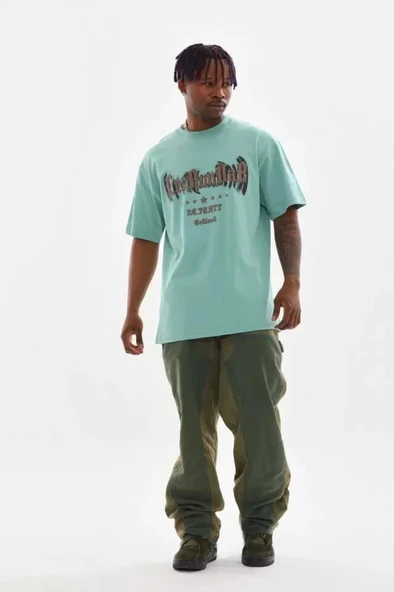 Unisex Baskılı Oversize T-Shirt - Mint Yeşili - Resim 3