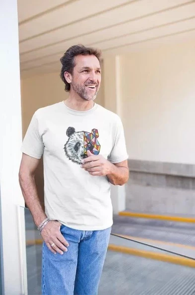 Erkek Bisiklet Yaka Baskılı Oversize T-Shirt - Beyaz ürün görseli