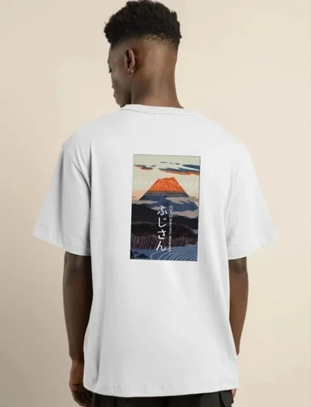 Unisex Bisiklet Yaka Baskılı Oversize T-Shirt - Beyaz - Resim 4