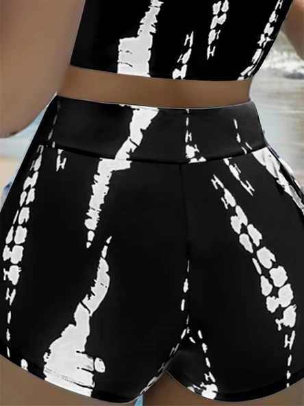 Kadın Büzgü Detay Askılı Crop Mini Tayt Ikili Takım - Resim 6