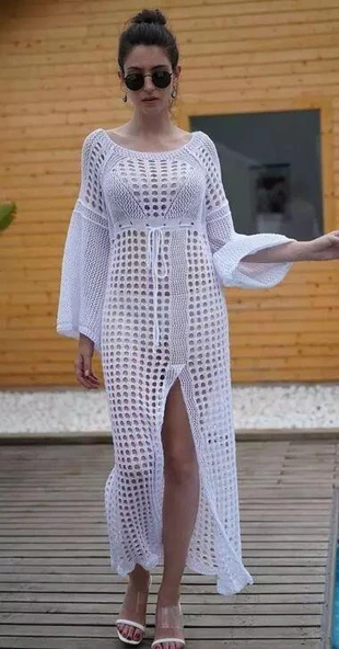 Kadın Yarasa Kol Triko Maxi Boy Pareo - Resim 10