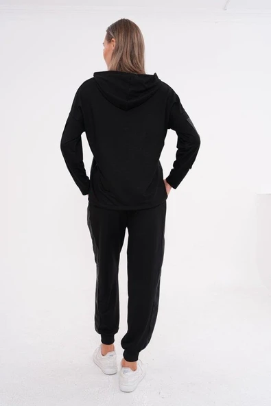 Kadın Uzun Kollu Kapüşonlu Oversize Sweat Ve Pantolon Ikili Takım - Resim 12