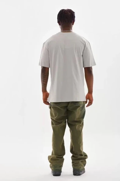 Unisex Baskılı Oversize T-Shirt - Gri - Resim 2