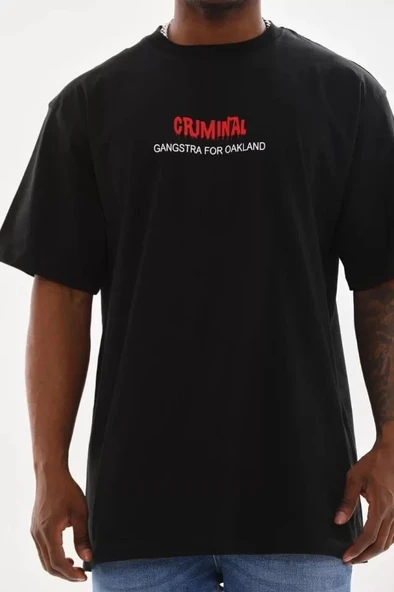 Unisex Baskılı Oversize T-Shirt - Siyah - Resim 3