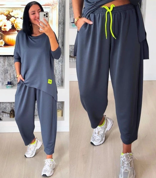 Kadın Iki Iplik Viskon Pamuk Kumaş Arma Detaylı Ikili Takım - Resim 7