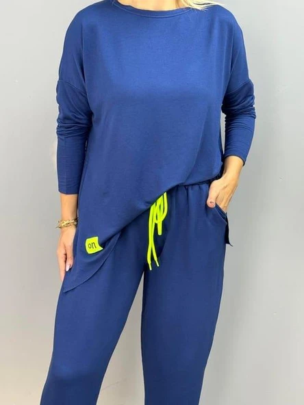 Kadın Iki Iplik Viskon Pamuk Kumaş Arma Detaylı Ikili Takım - Resim 3