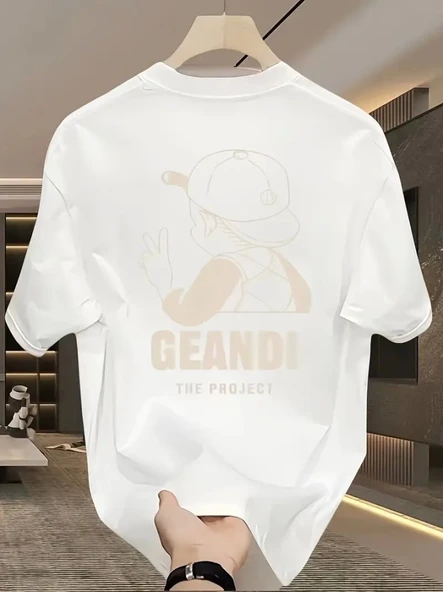 Geniş Kesim Pamuklu Tişört - GANDHI The Project Baskılı, Beyaz, Rahat Kesim, Kısa Kollu, Günlük Kıyafet, Her Gün Giyilebilecek Tişört- Beyaz ürün görseli