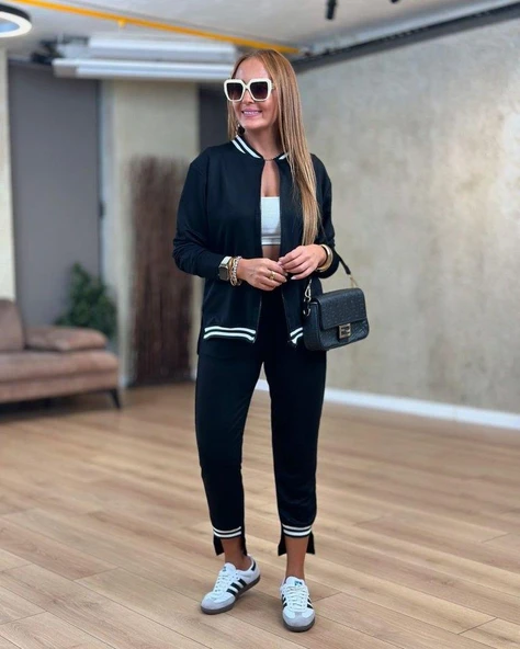 Kadın Iki Iplik Penye Kumaş Fermuar Detaylı Ribanalı Ikili Takım - Resim 10