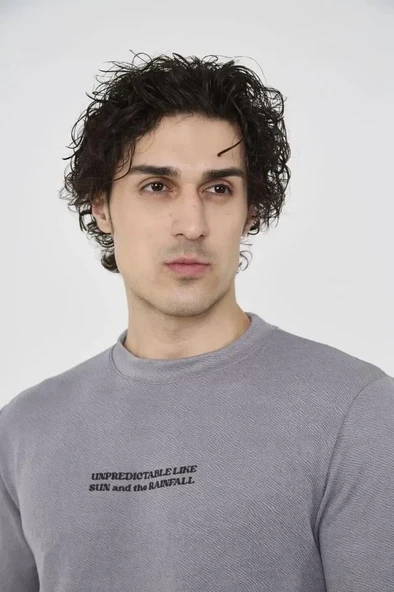 Unisex Bisiklet Yaka Slim Fit T-Shirt- Gri - Resim 4