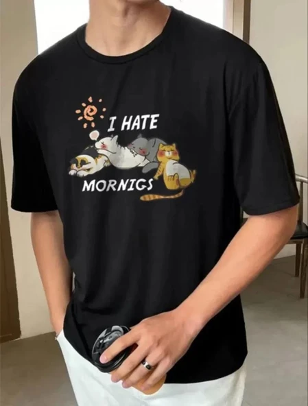 Unisex Baskılı Oversize T-Shirt - Siyah - Resim 2