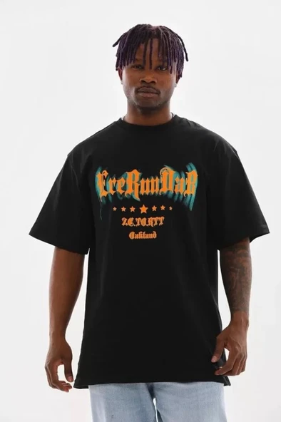 Unisex Baskılı Oversize T-Shirt - Siyah ürün görseli