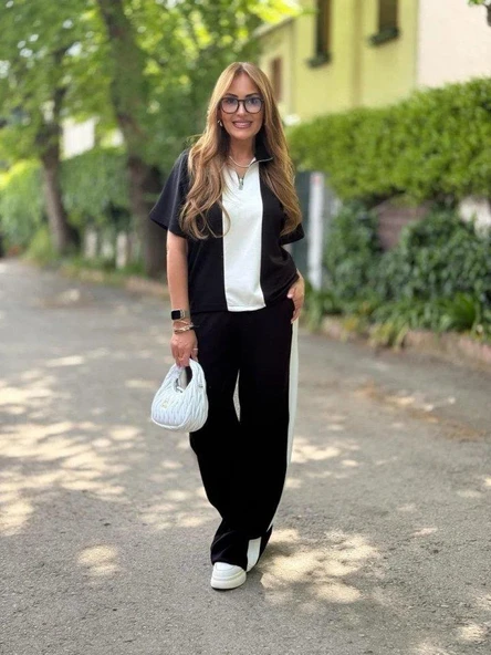 Kadın Modal Kumaş Yakası Fermuarlı şerit Detaylı Takım - Resim 3