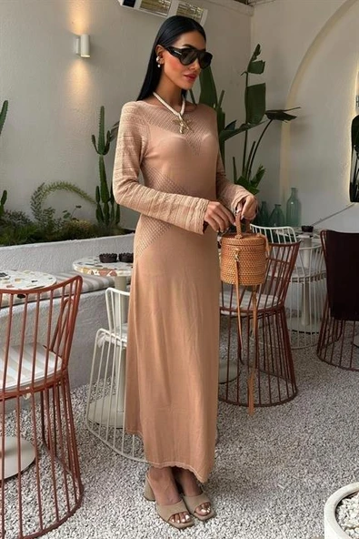 Ajur Detaylı Bisiklet Yaka Triko Elbise 2861 ürün görseli