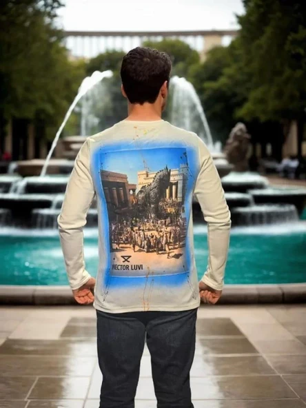 Unisex Bisiklet Yaka Uzun Kollu T-Shirt - Beyaz - Resim 2