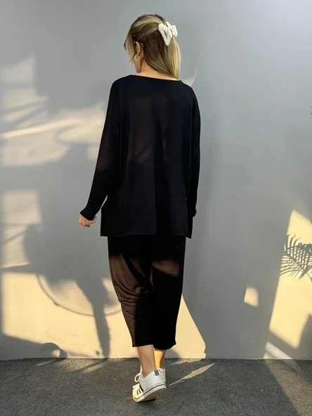 Kadın Iki Iplik Viskon Pamuk Kumaş Arma Detaylı Ikili Takım - Resim 2