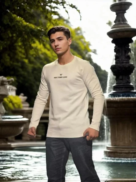 Unisex Bisiklet Yaka Uzun Kollu T-Shirt - Beyaz ürün görseli