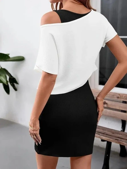 Kadın Askılı Yuvarlak Yaka Kısa Kaşkorse Elbise Ve Viskon Bluz Ikili Takım - Resim 4