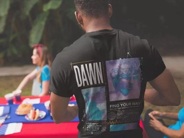 Erkek Bisiklet Yaka Baskılı Oversize T-Shirt - Siyah - Resim 2