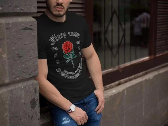Erkek Bisiklet Yaka Baskılı Oversize T-Shirt - Siyah - 1