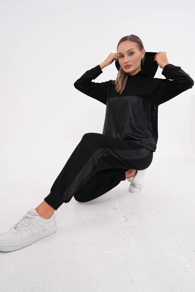 Kadın Uzun Kollu Kapüşonlu Oversize Sweat Ve Pantolon Ikili Takım - Resim 10