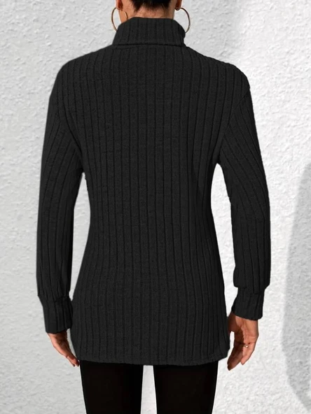 Kadın Uzun Kollu Balıkçı Yaka Yandan Yırtmaçlı şardonlu Kaşkorse Bluz - Resim 2