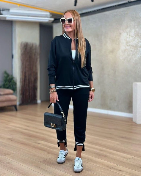 Kadın Iki Iplik Penye Kumaş Fermuar Detaylı Ribanalı Ikili Takım ürün görseli