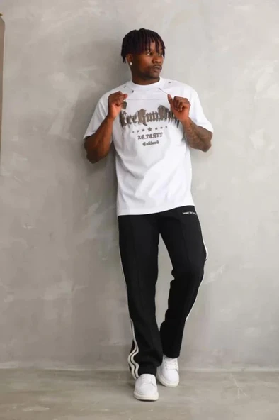 Unisex Oversize Kolye Dahil T-Shirt - Beyaz - 2