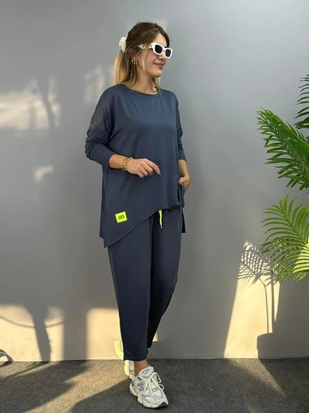 Kadın Iki Iplik Viskon Pamuk Kumaş Arma Detaylı Ikili Takım - Resim 4