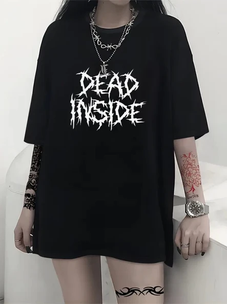 Baskılı Oversize Bisiklet Yaka T-shirt - Siyah - Resim 2