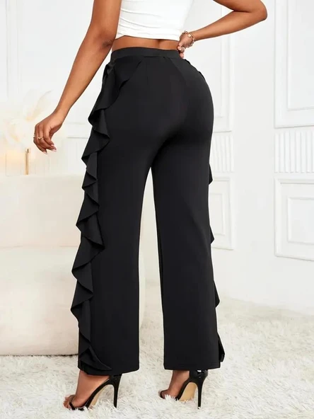 Kadın Yüksek Bel Yanları Volanlı Cepli Sandy Pantolon - Resim 3