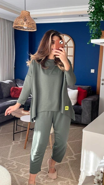 Kadın Iki Iplik Viskon Pamuk Kumaş Arma Detaylı Ikili Takım - Resim 4