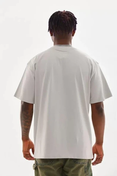 Unisex Baskılı Oversize T-Shirt - Gri - Resim 2