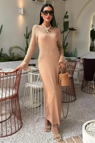 Ajur Detaylı Bisiklet Yaka Triko Elbise 2861 - Resim 8