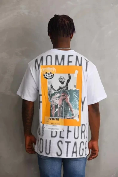 Unisex Baskılı Oversize T-Shirt - Beyaz - Resim 2