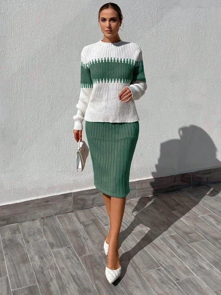 Kadın Uzun Kollu Triko Etekli Takım ürün görseli