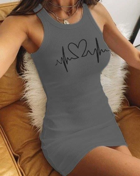 Ritim Kalp Baskılı Sıfır Kol Kaşkorse Elbise ürün görseli