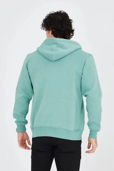 Unisex Tam Fermuarlı Kapşonlu  SweatShirt - Mint Yeşili - Resim 2