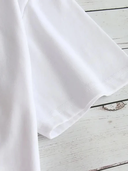 Baskılı Oversize Bisiklet Yaka T-shirt - Beyaz - Resim 2