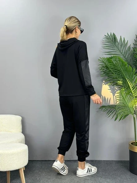 Kadın Uzun Kollu Kapüşonlu Oversize Sweat Ve Pantolon Ikili Takım - Resim 5