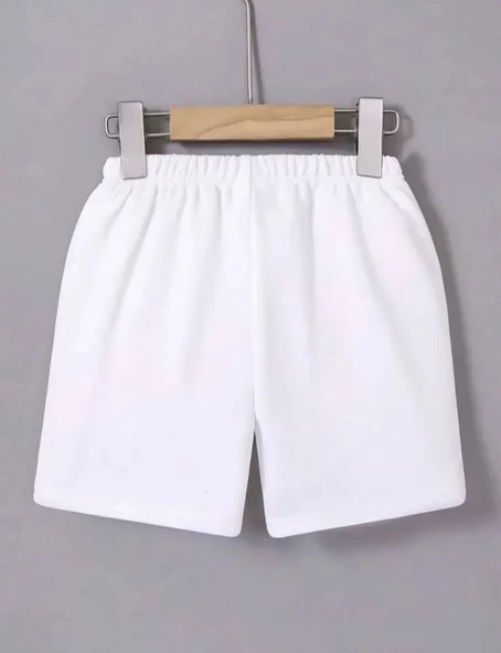 Beli Lastikli Baskılı Mini Şort - Beyaz - Resim 2