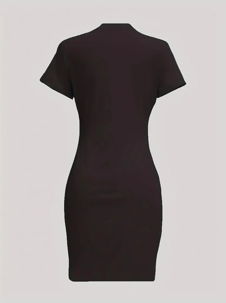 Kadın Kısa Kollu Queen Baskı Iki Iplik Mini Elbise - Resim 4