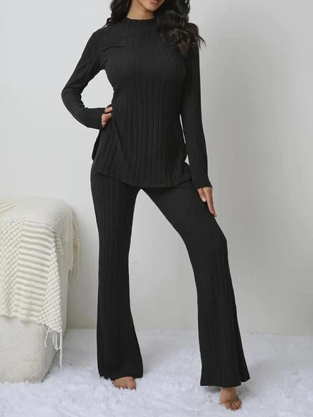 Kadın Uzun Kollu şardonlu üst Uzun Yanları Yırtmaçlı Alt Ispanyol Kaşkorse Ikili Takım ürün görseli