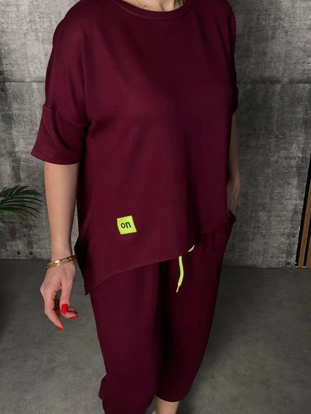 Kadın Kısa Kollu Bisiklet Yaka Viskon Iki Iplik Bluz Ve Pantolon Ikili Takım - Resim 2