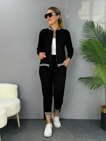 Kadın Iki Iplik Penye Kumaş Fermuar Detaylı Ribanalı Ikili Takım - Resim 7