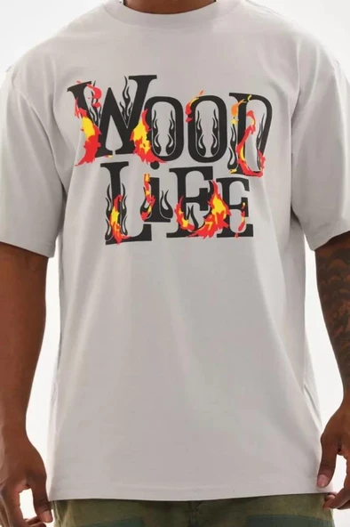 Unisex Baskılı Oversize T-Shirt - Gri - Resim 3