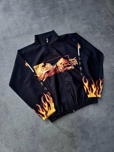 Fermuarlı Dijital Baskılı Rüzgarlık - Siyah - Resim 3