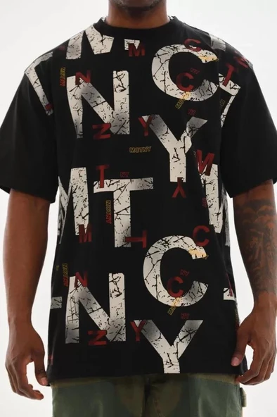 Unisex Baskılı Oversize T-Shirt - Siyah ürün görseli